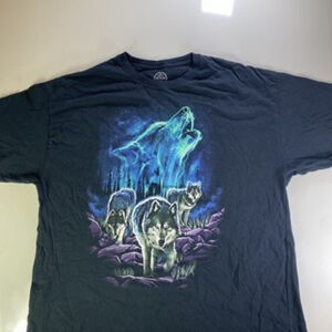 DOM‎ Wolf Pack T-shirt Mens 3XL Black Graphic Tee Purple/Blue